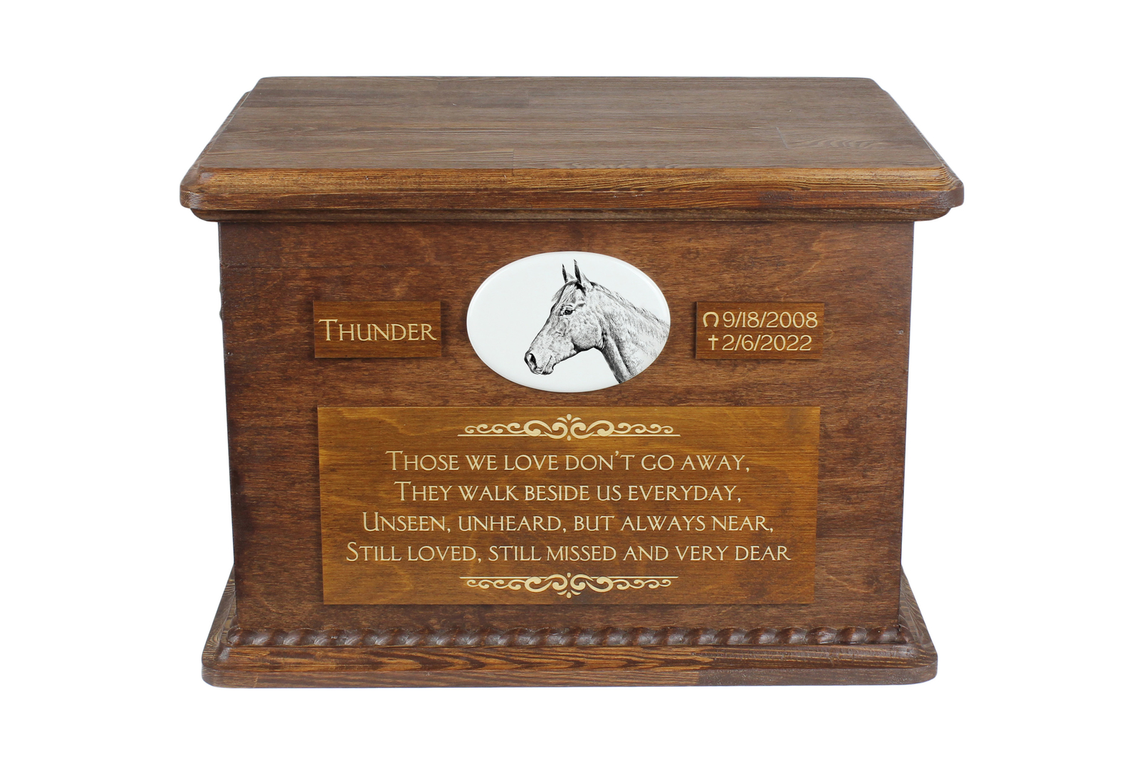 Cavallo Holsteiner urna di legno con statuetta in piedi Art-Dog