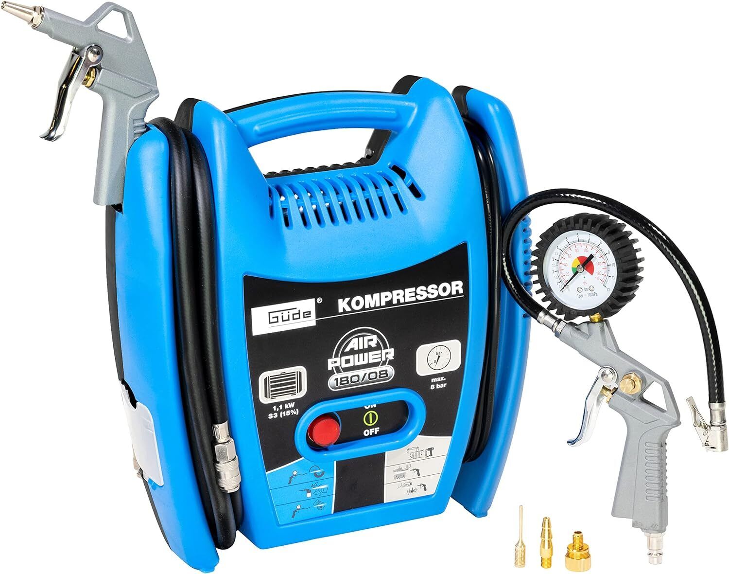 Güde 50077 Airpower 180/08, Compressore (1.1kW, S3, senza olio, quantità di...