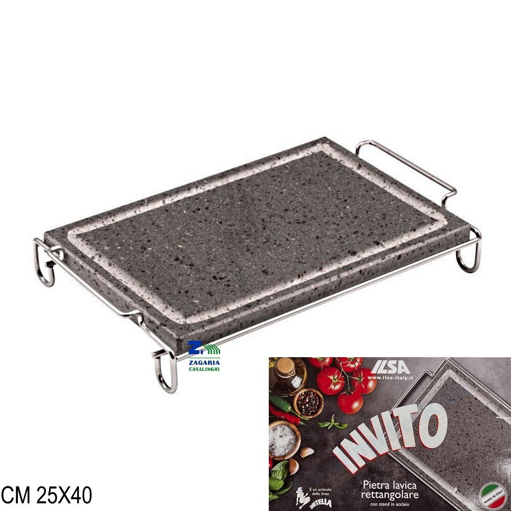 PIETRA LAVICA PIASTRA OLLARE CM 25X40 RETTANGOLARE CON STAND IN ACCIAIO