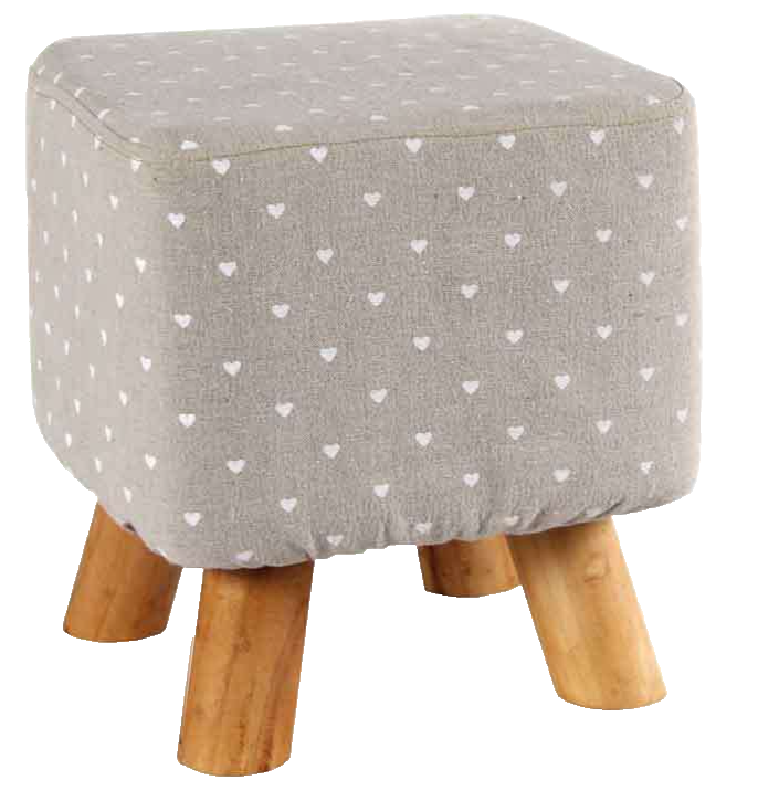 POUF SGABELLO POGGIAPIEDI CUORE QUADRATO CREMA MODERNO POUFF PIEDI LEGNO H27*28