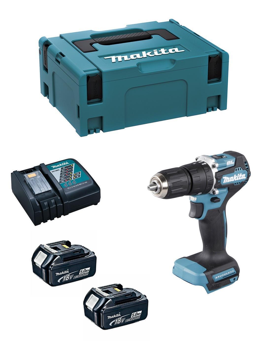 Trapano a Percussione MAKITA DHP487RTJ (2 x 5,0 Ah + DC18RC + MAKPAC 2)
