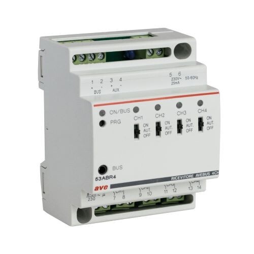 AVE 53ABR4 Attuatore illuminazione - 8A resistivi - 4 canali - AVEbus - 4 Mod. D