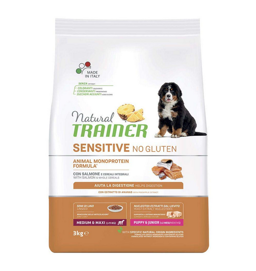 TRAINER NATURAL SENSITIVE kg. 3  PUPPY & JUNIOR con salmone CROCCANTINI PER CANI
