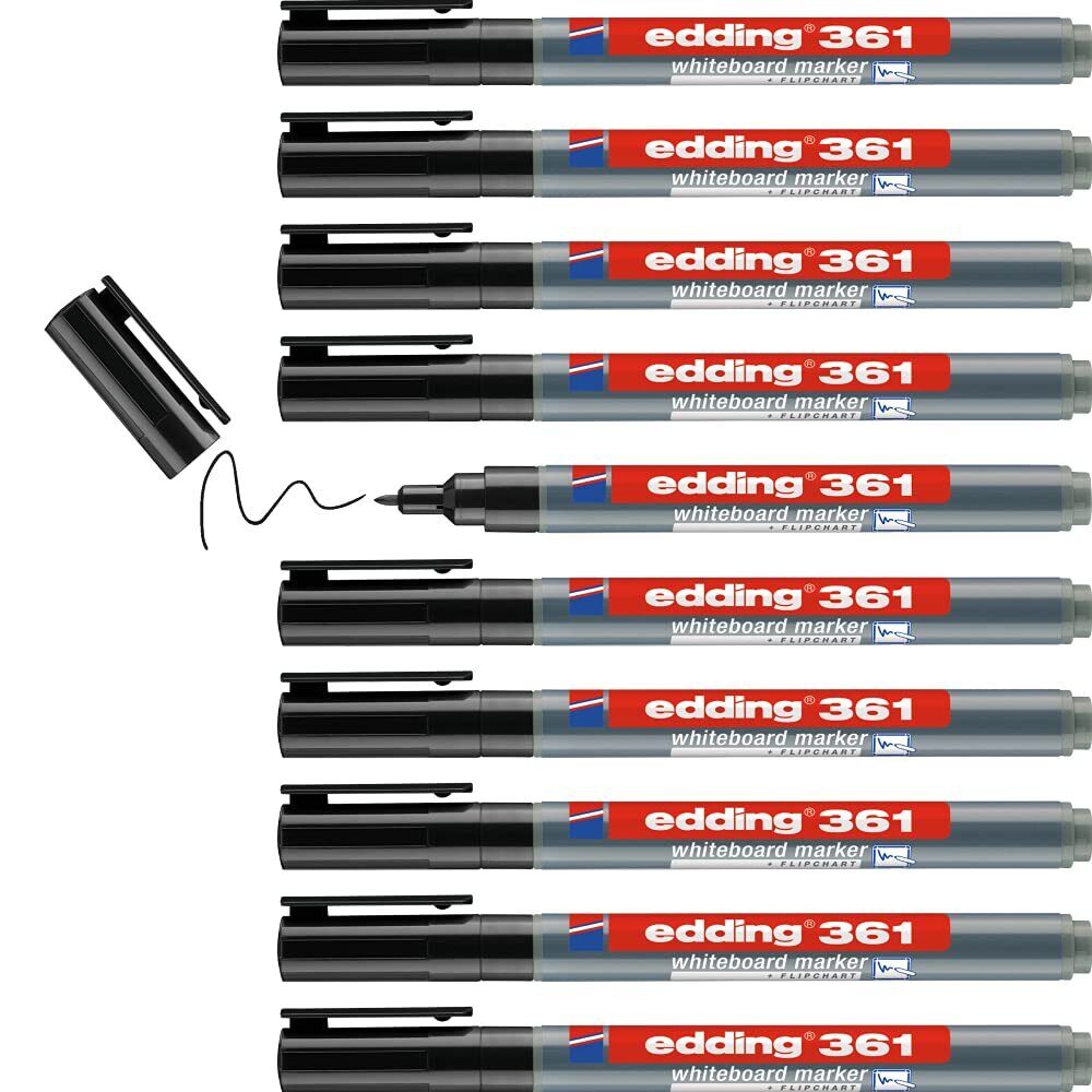 edding 361 whiteboard marker - black - 10 whiteboard pens - round tip 1 mm - whi