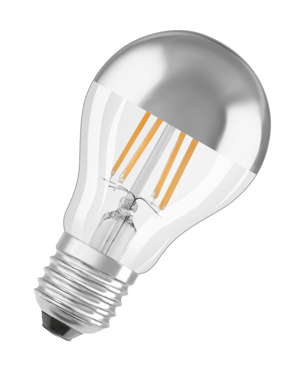 OSRAM LED-Lampen, klassische Kolbenform, mit Spiegel-Kolbenkrone, 50 Watts Ersat
