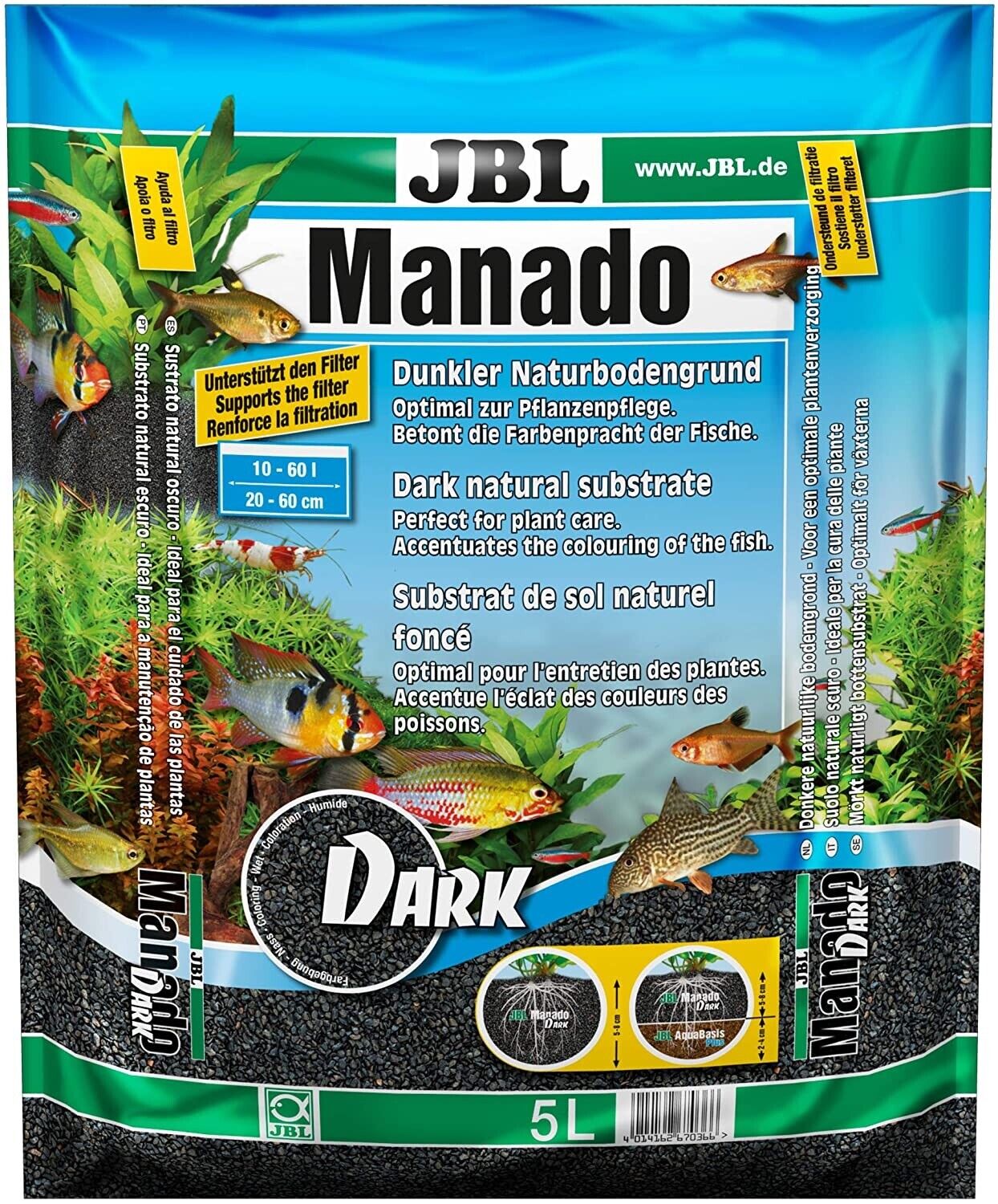 JBL MANADO DARK 5 LITRI FONDO NATURALE ACQUARIO CON PIANTE AQUASCAPING