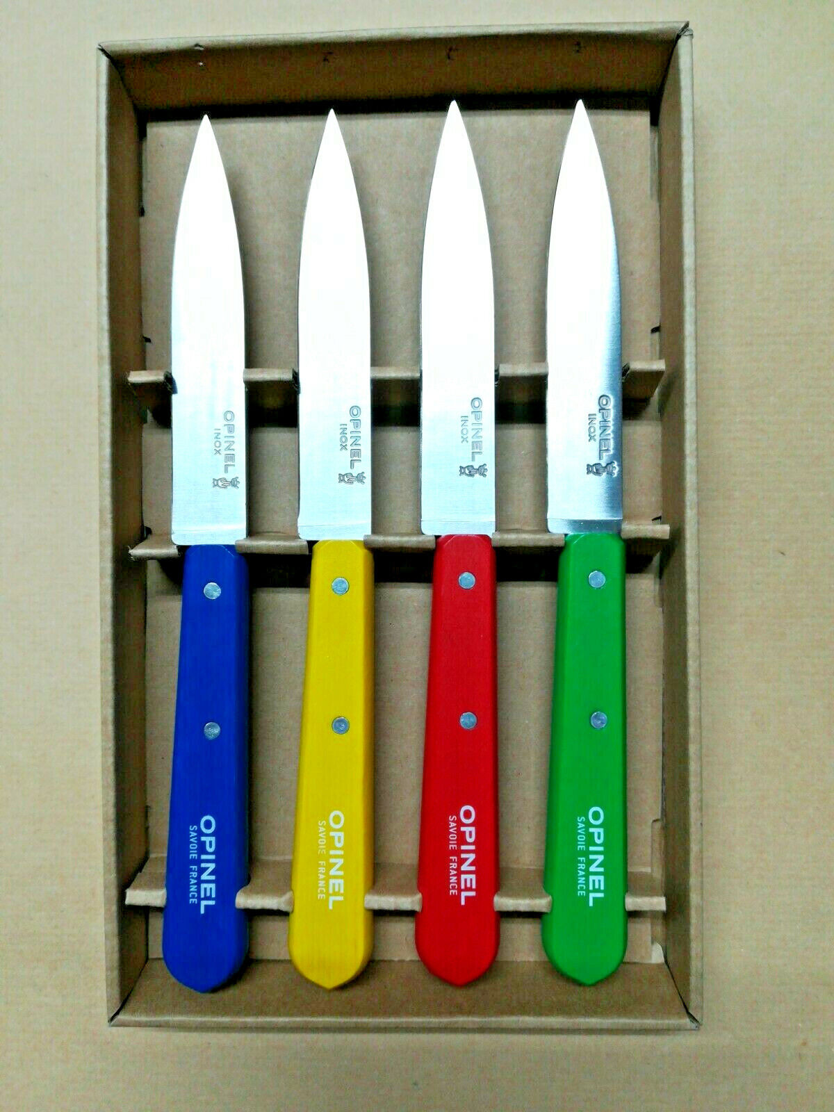 Opinel Set 4 Coltelli Spelucchini N. 112 Manico Legno Colori Classici