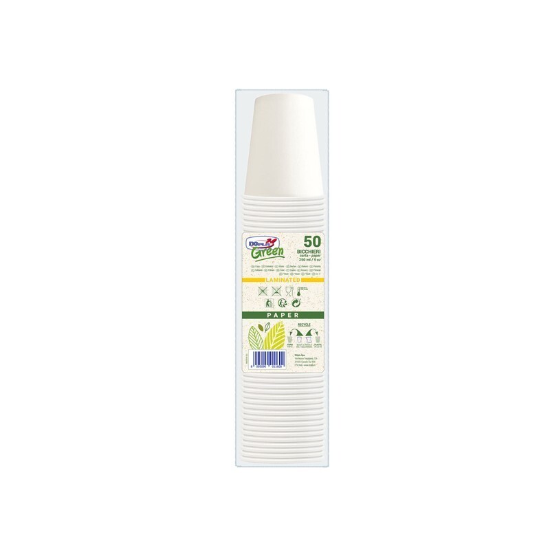 Bicchieri in carta - 250 ml - PEFC - Bianco - Dopla Green - conf. 50 pezzi