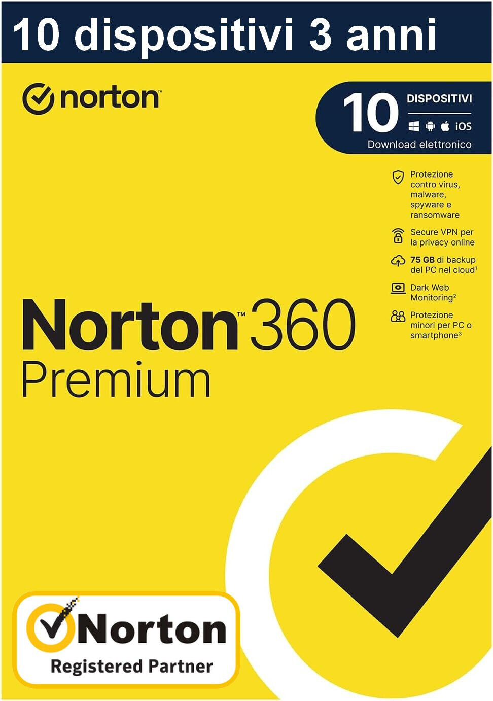 NORTON 360 Premium 2024 10 PC 3 anni | Internet Security Antivirus | Senza Abbo