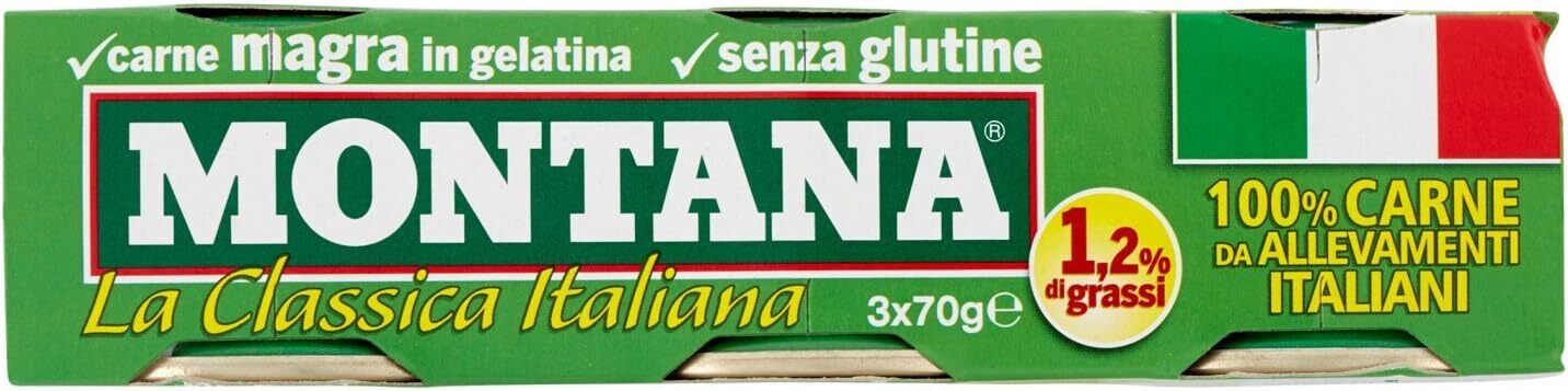 Montana - Carne, magra, in gelatina - 8 confezioni da 3 pezzi da 70 g 24 pezzi.