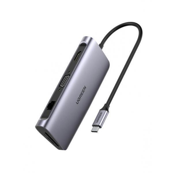 UGREEN HUB USB Type-C, 9 in 1, HDMI, VGA, Ethern., SD/TF, PD 100W, 2xUSB3, (Gray
