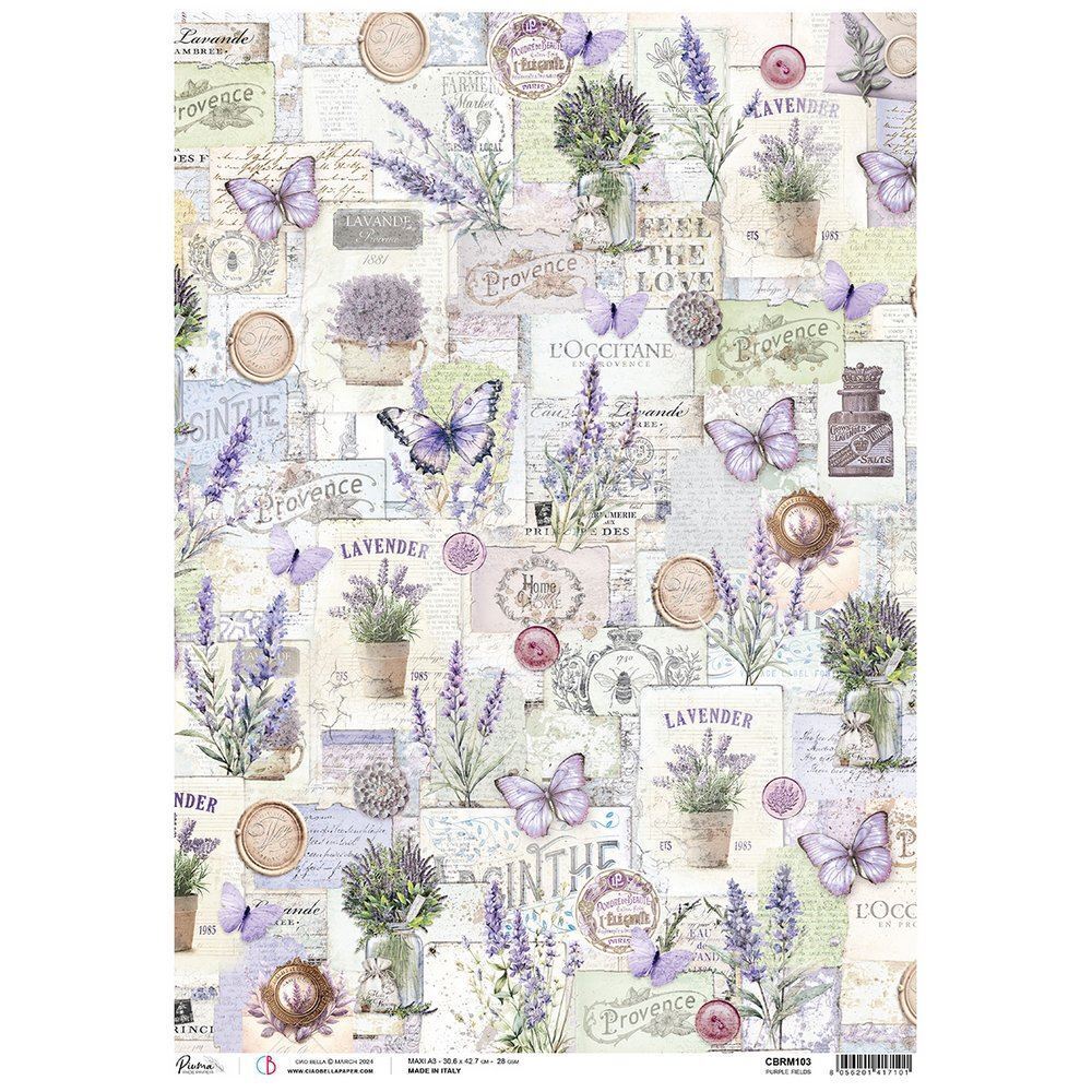 Carta di Riso Maxi A3 Purple Fields per dècoupage