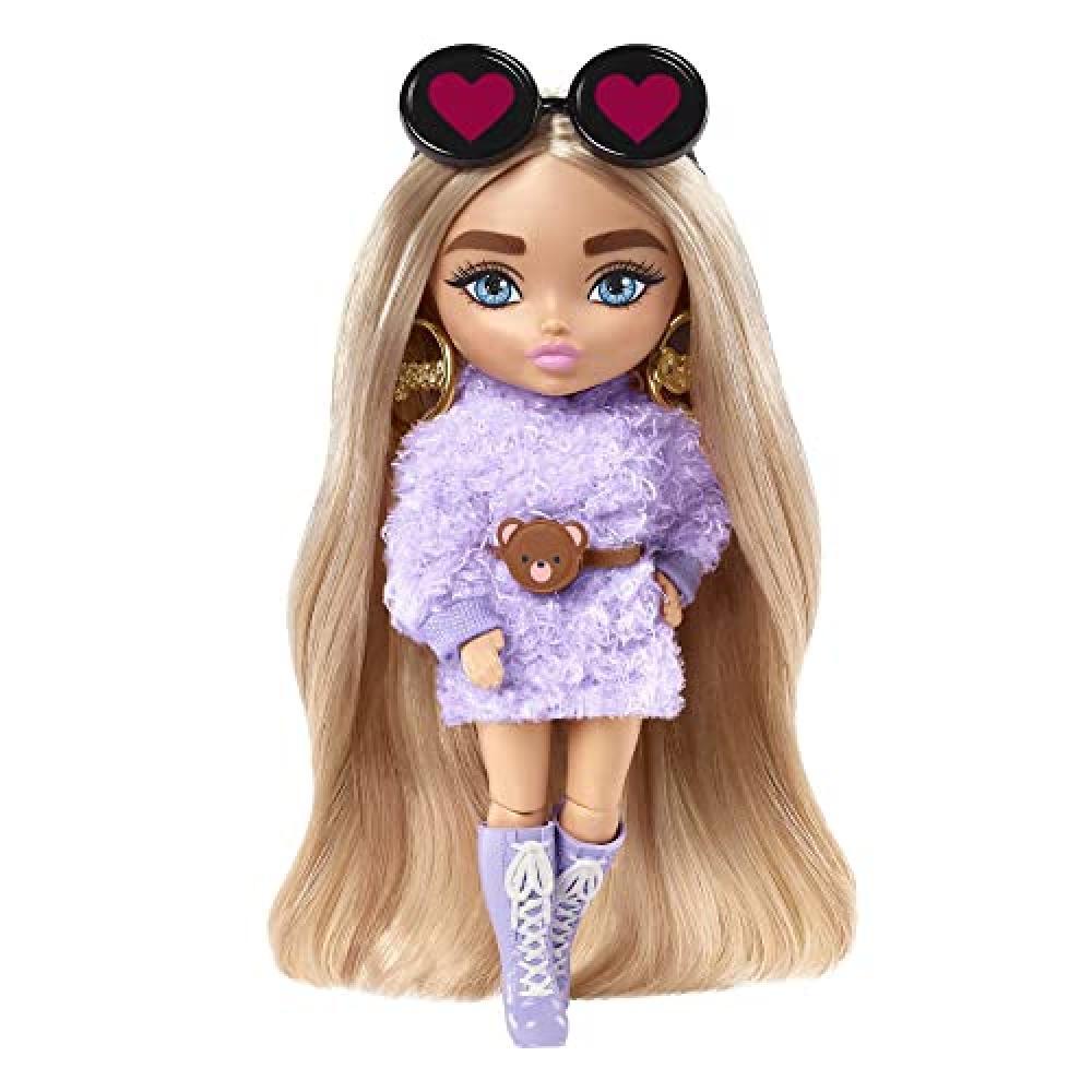 Barbie - Extra Minis Mini Bambola Articolata con Vestito Lilla, Occhiali a Cuore