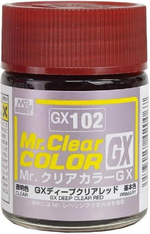 Mr. Hobby Mr. Clear Color GX102 GX Deep Clear Red (18ml) Solvent Based Acryli...