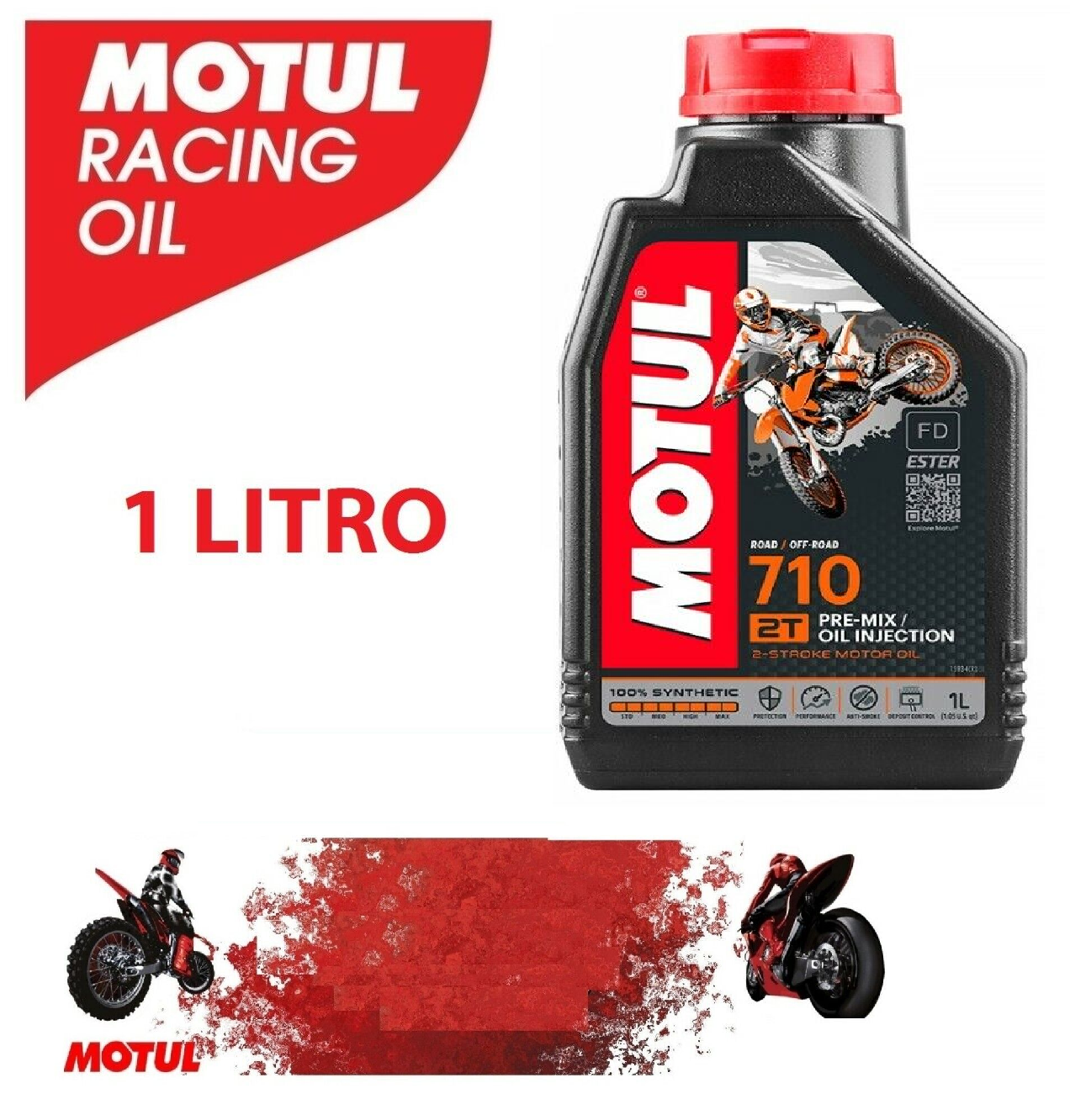 Motul 710 2T Olio 100% Sintetico per Miscela Moto Scooter 2 tempi 1 LITRO RACING