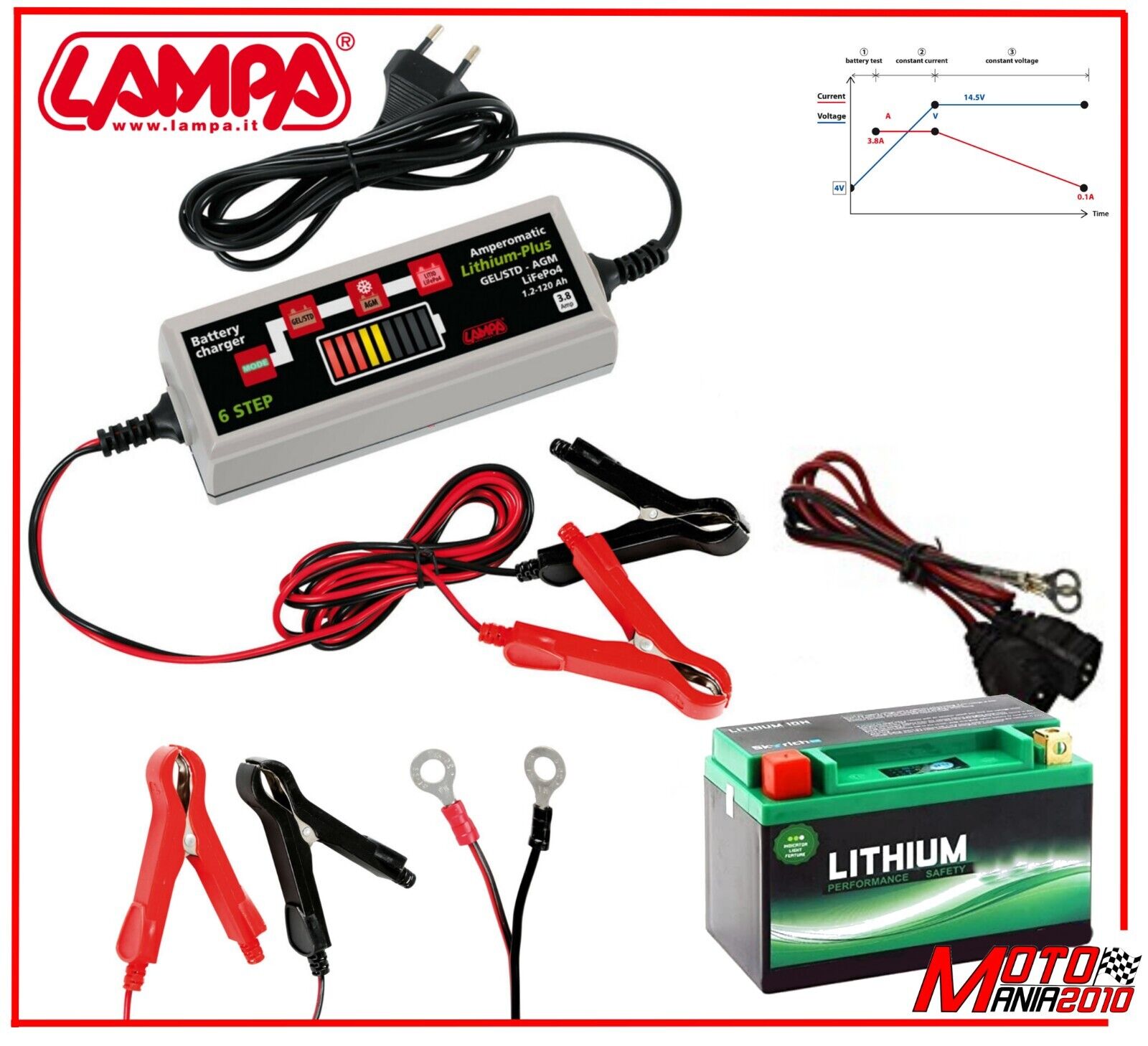 Lampa 70177 Amperomatic Lithium-Plus 12V 3.8A Caricabatteria Intelligente