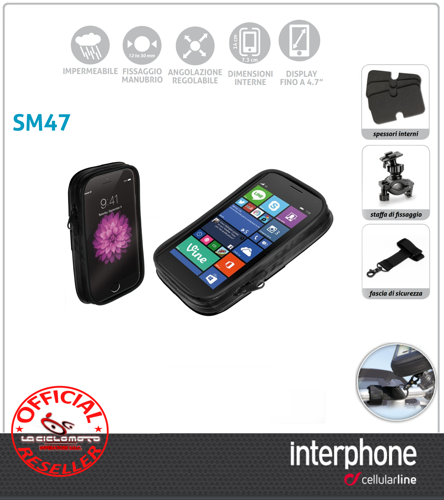 Samsung Galaxy A5 PORTA GPS SMARTPHONE MOTO SCOOTER BICI CELLULARLINE 4,7