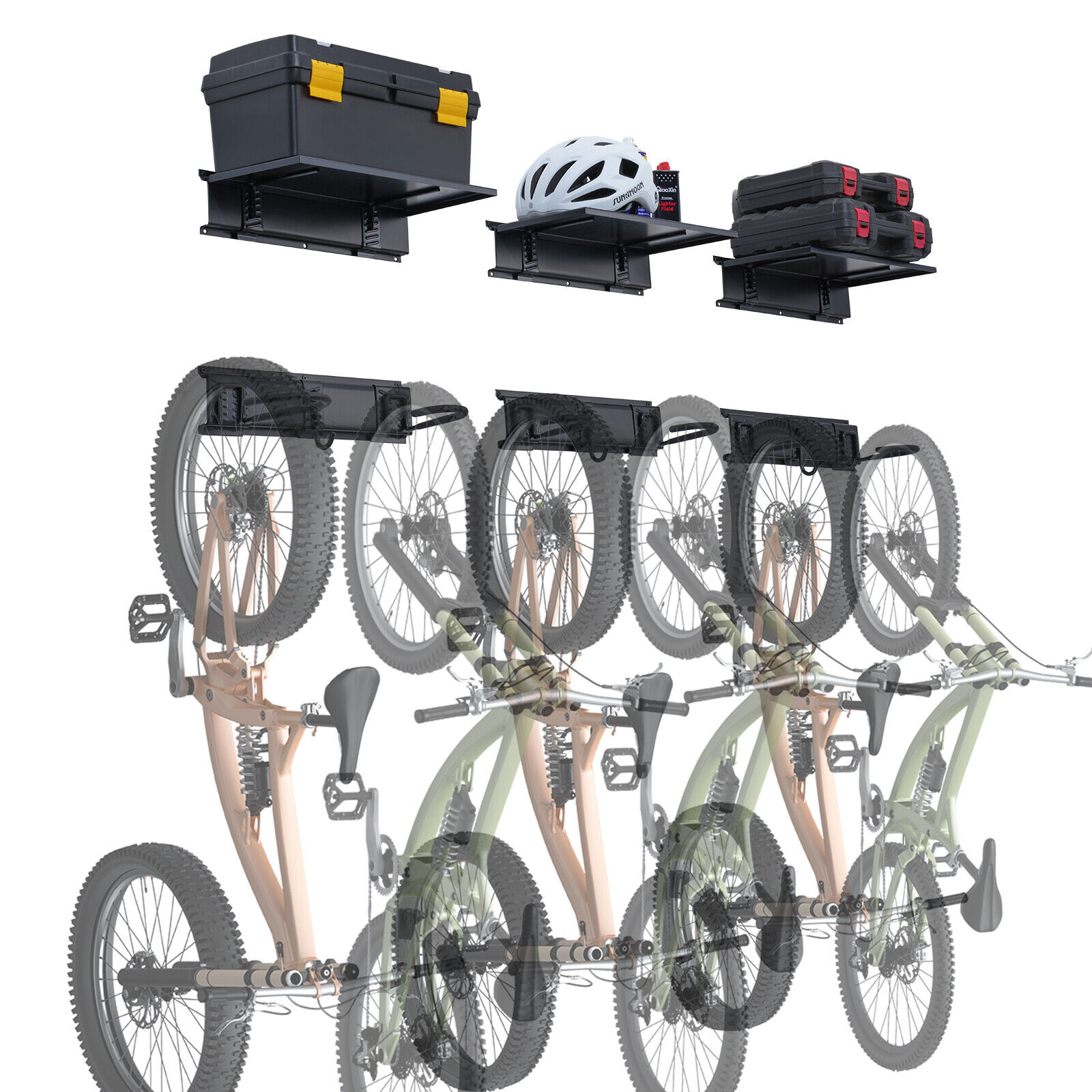 VEVOR Portabici da parete portabici da garage 3 ripiani 6 biciclette 1219,2 mm