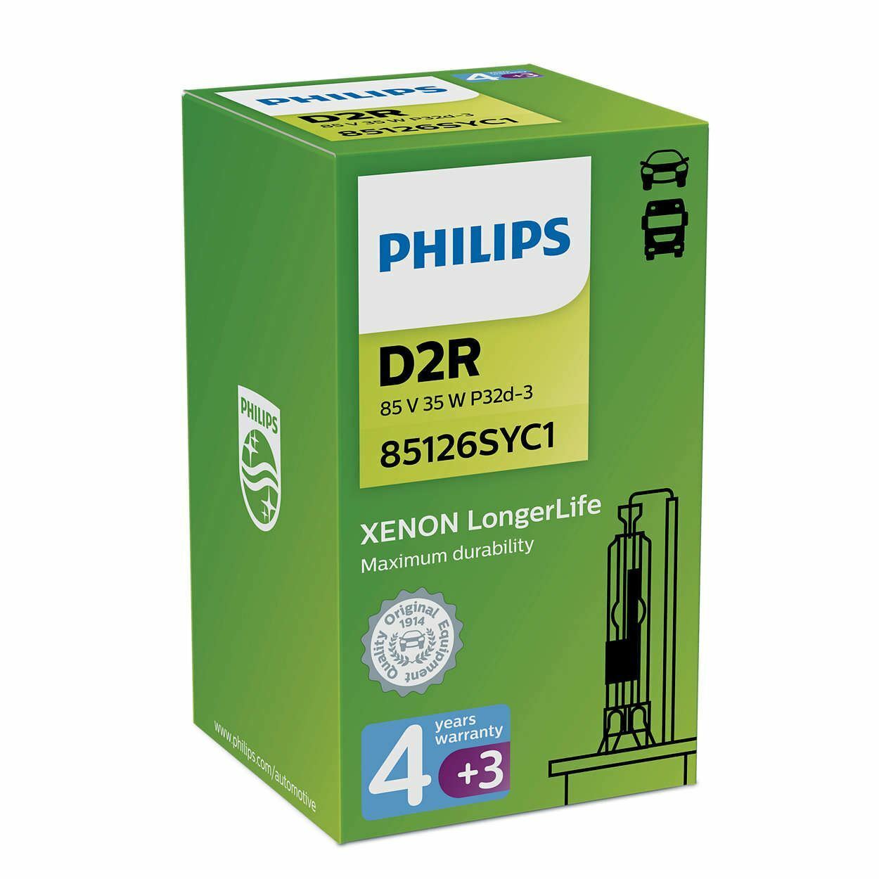 1x PHILIPS LongerLife D2R 85V 35W 85126SYC1 Xenon Lampadina del faro P32d-3