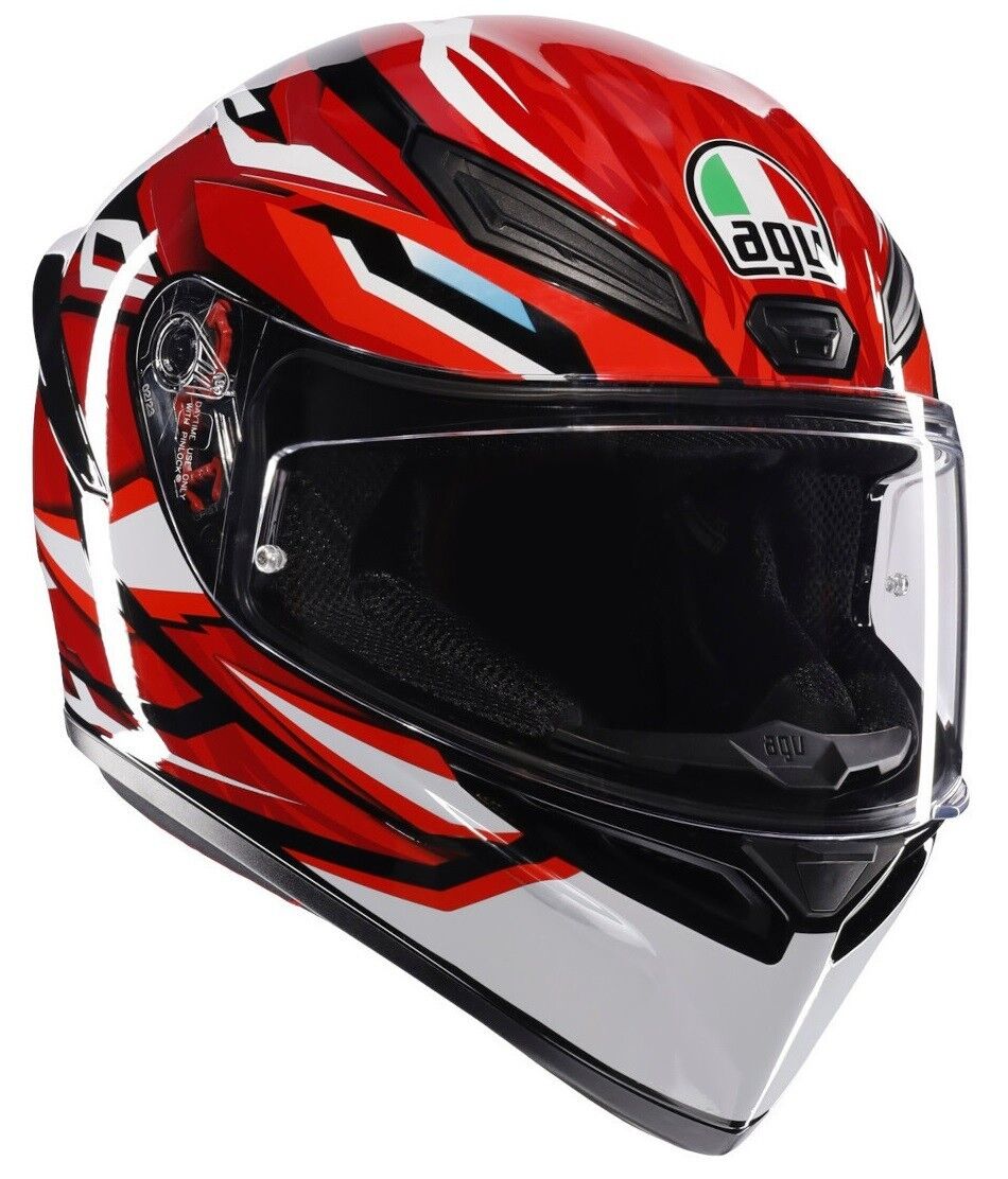 CASCO MOTO INTEGRALE AGV K1 S LION E22.06 NERO ROSSO BLACK RED WHITE TG L