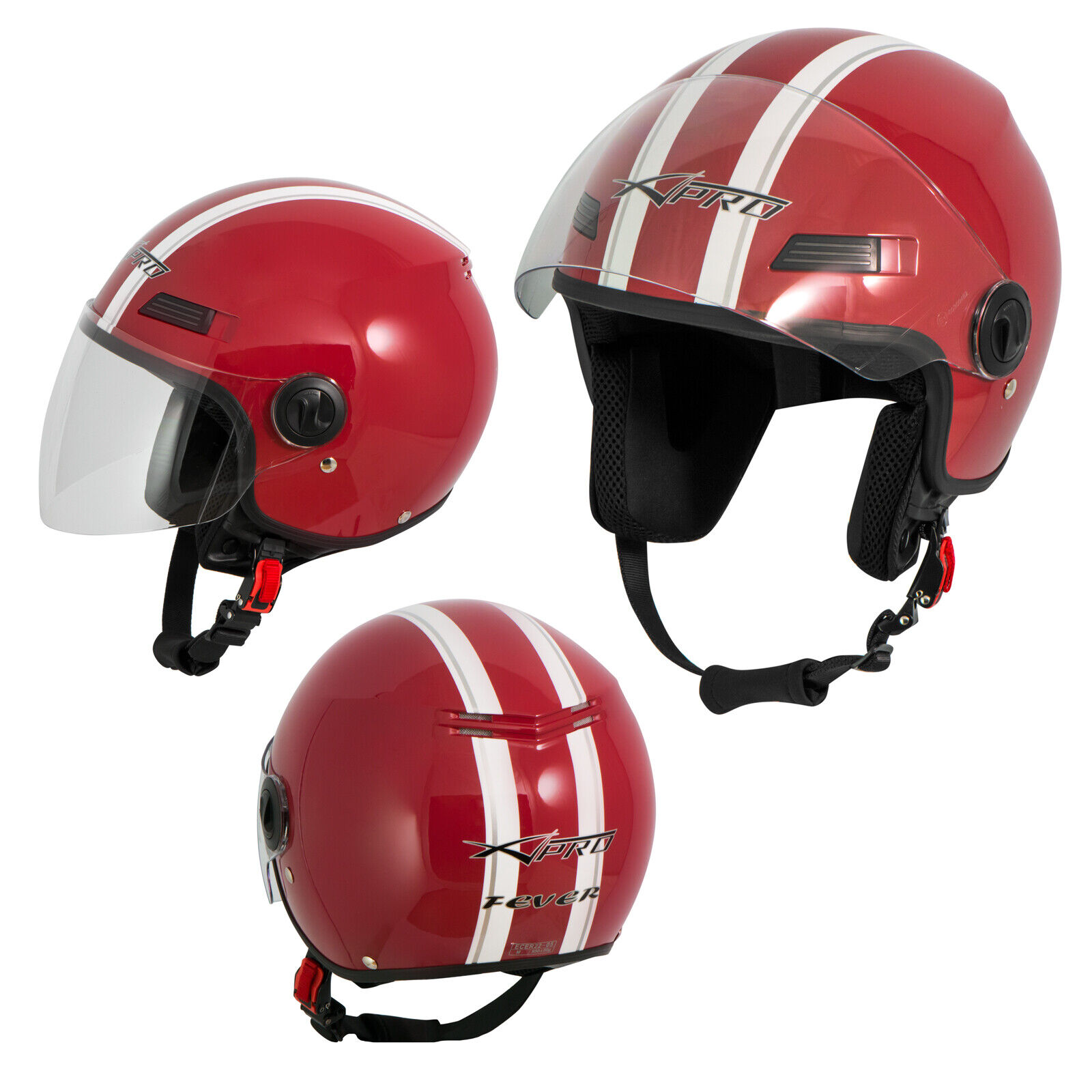 Open Face Jet Helmet Lid Motorbike Scooter Quad Visor Red L