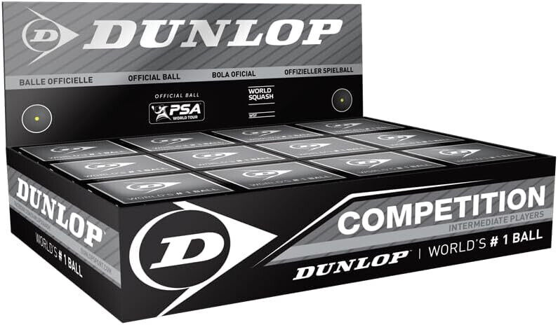 Dunlop Pro palline da squash COMPETITION punto giallo confezione da 12