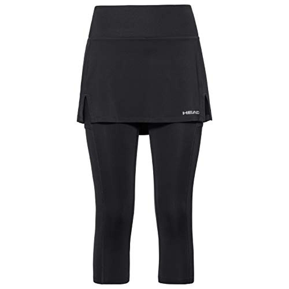 (TG. XS) HEAD Club 3/4 Skirts, Donna, Nero, XS - NUOVO