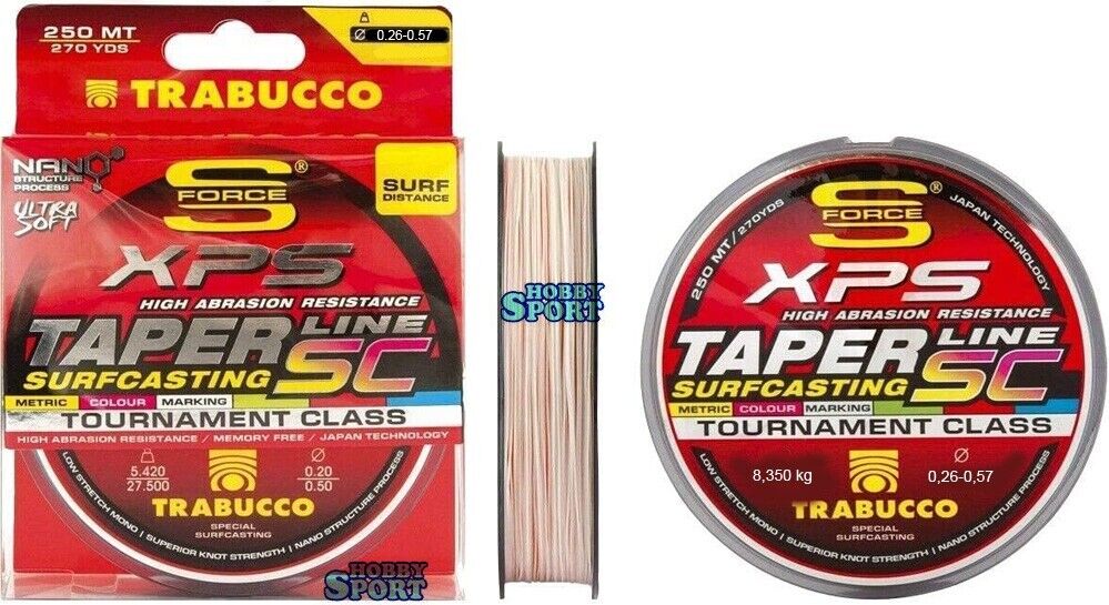 FILO XPS TAPER LINE SC TAPERED  SURFCASTING BI-CONICO 0,26/0,57mm TRABUCCO