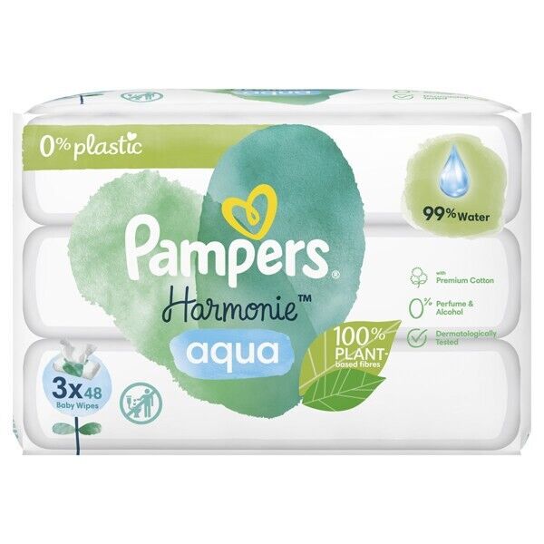 PAMPERS HARMONIE Salviette per bambini monouso 3x48 pezzi. Cotone premium 0% ...