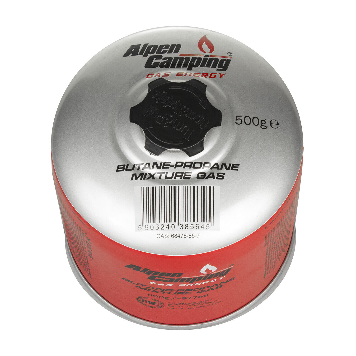 Cartuccia di gas da 500g Alpen Camping certificato Pi 0437 conforme EN417