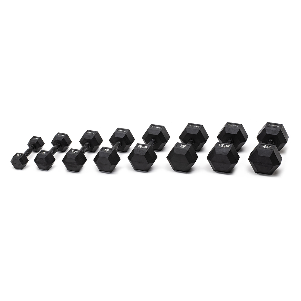 Set 8 Coppie Manubri Gommati Esagonali 2,5-20Kg Impugnatura Brunita Nero Diamond