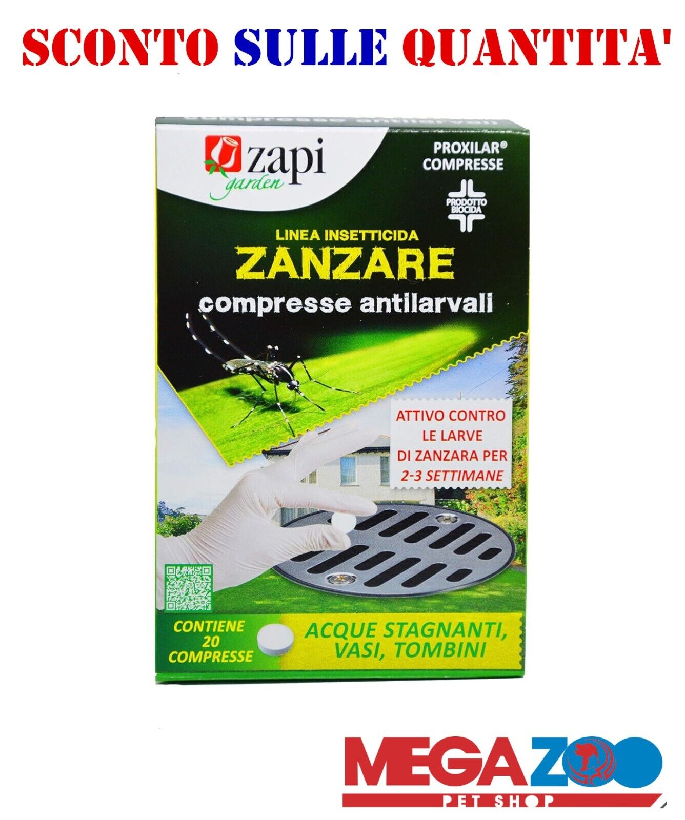 ZAPI COMPRESSE ANTIZAZARE INSETTICIDA ZANZARE TIGRI, LARVICIDA 20 COMPRESSE