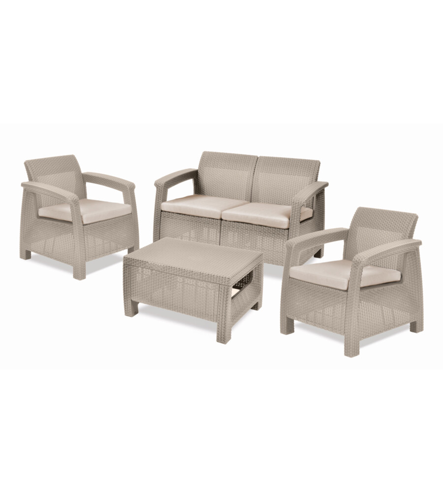 SET DA GIARDINO KETER "CORFU LOUNGE" COLORE CAPPUCCINO, 4 POSTI