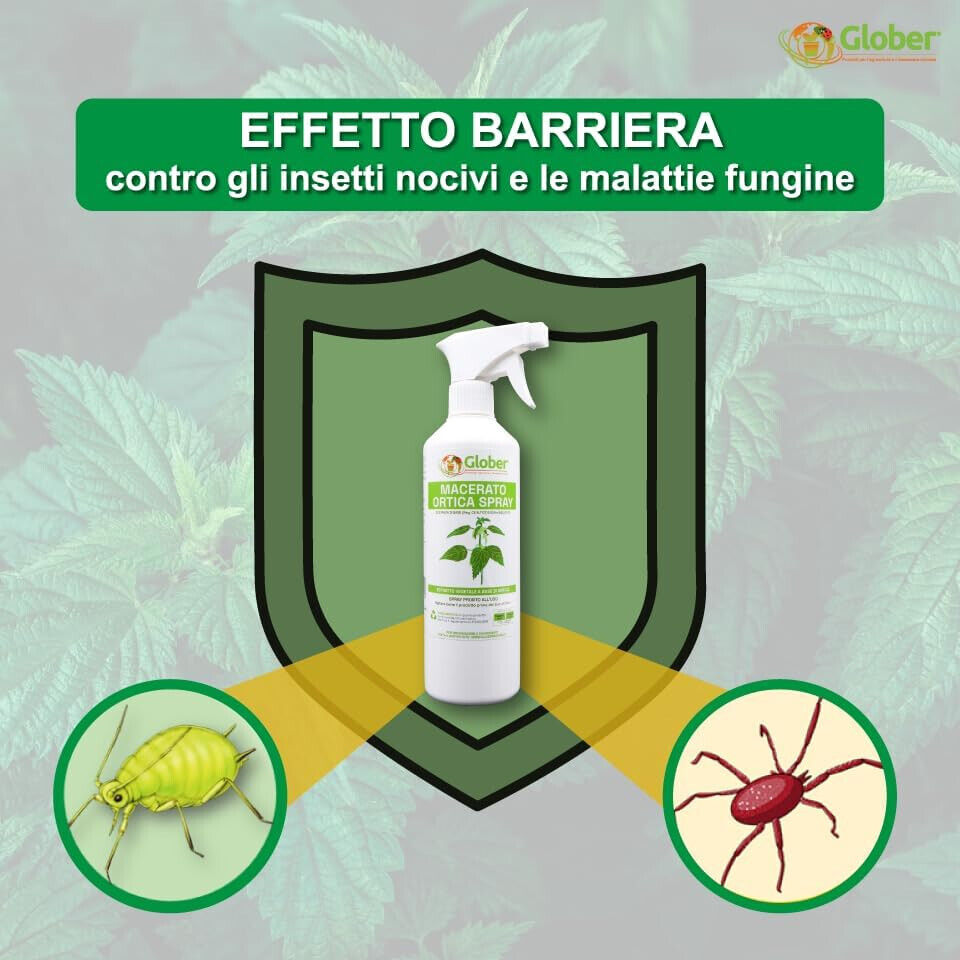GLOBER Macerato di Ortica Spray 500ml - Antiparassitario Naturale Insetti/funghi