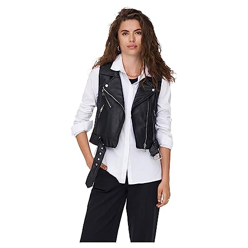 Only Onlvera Otw Noos-Giacca In Finta Pelle Gilet In Similpelle, Nero, L Donna