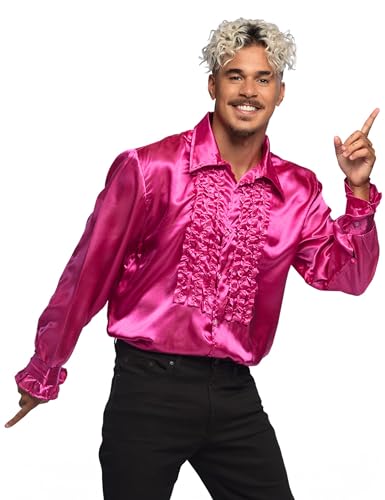 Boland- Camicia Da Discoteca Con Fronzoli, Rosa, Da Uomo, Costume, Camicia Da Festa, Schlagermove, Anni '70, Festa A Tema, Carnevale