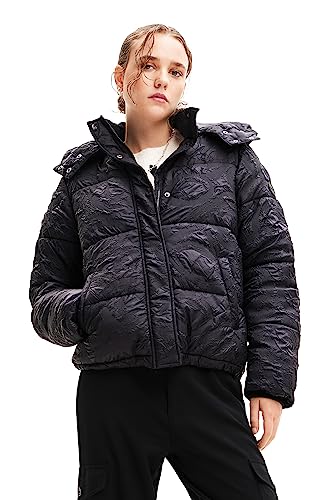 Desigual Calgary Woman Woven Padded Short Overcoat, Nero, M Donna