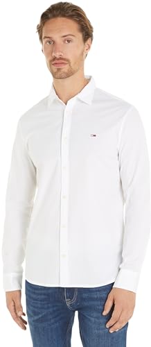 Tommy Jeans Uomo Camicia Poplin Shirt Maniche Lunghe, Bianco (White), Xxl