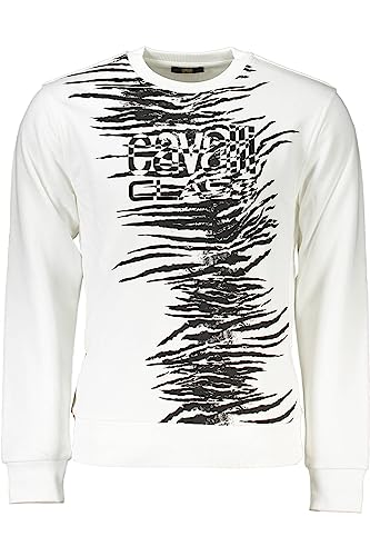 Cavalli Class Felpa Uomo Casual Stampa, Felpa Senza Cappuccio (M, Bianco)