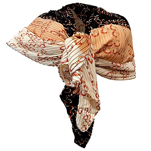 Elegante Sciarpa Plissettata Misto Seta Foulard Sciale, Stile Moderno Donna Coprispalle Stola Cerimonia (Bianco Beige Nero)