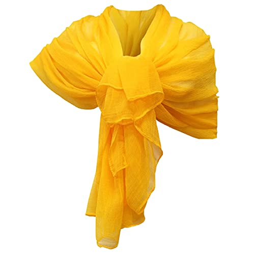 L.T.Preferita Elegante Sciarpa Tinta Unita In Crepon Di Viscosa Foulard Sciale, Donna Coprispalle Stola Cerimonia (Giallo)
