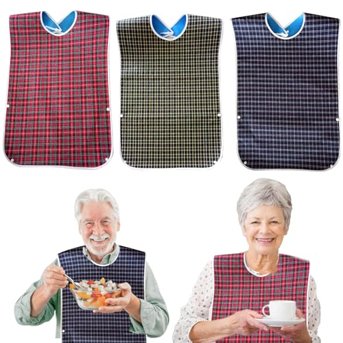 Homury 3 Bavaglini Per Adulti Per Anziani, Lavabili Per Adulti, Impermeabili Con Chiusura A Pressione, Protezione Per Vestiti, Bavaglino, Grembiule Pe