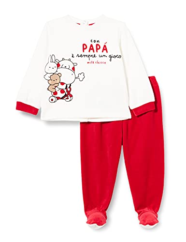 Chicco Completino Maglietta E Pantaloni In Ciniglia (993) Unisex - Bimbi 0-24, Rosso E Bianco, 50