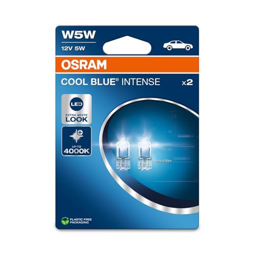 Osram Cool Blue® Intense W5W, Fino A 4.000K, Lampada Di Segnalazione Alogena, Doppio Blister (2 Lampade)