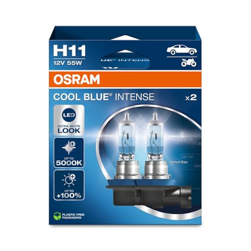 Osram Cool Blue® Intense H11, +100% Di Luminosità In Più, Fino A 5.000 K, Lampada Frontale Alogena, Aspetto Led, Scatola Pieghevole Sospesa (2 Lampade