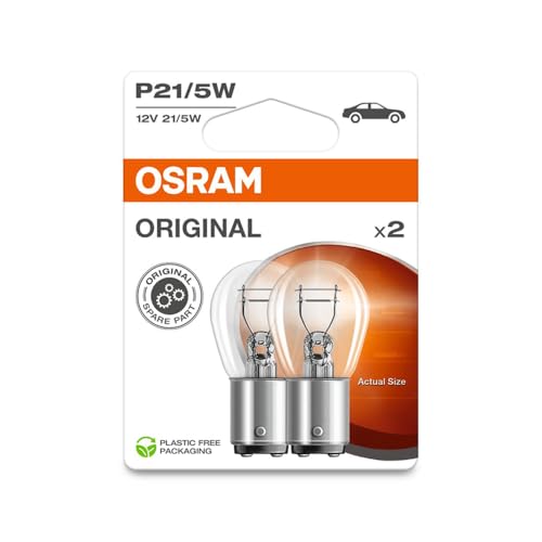 Osram Original Line 12V, P21/5W, Lampada Di Segnalazione, Base In Metallo, Doppio Blister, (2 Lampade)