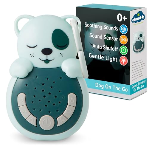 Cloud B Travel Comforting Sound Machine W/Calming Light | 4 White Noise And 4 Lullabies | Re-Activating Smart Sensor | Sweet Dreamz Puppy