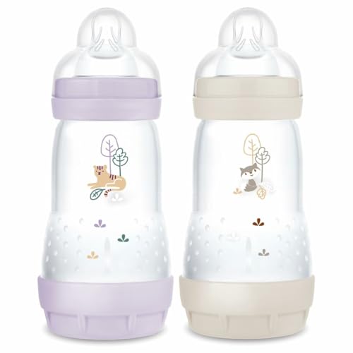 Mam 2 Biberon Easy Start Anti-Colica 2+ Mesi Flusso Medio (2 X 260 Ml) Lilla + Sabbia - Biberon Per Ridurre Le Coliche E Il Disagio Del Bambino - Bibe