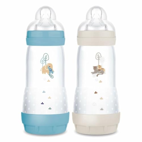 Mam - Confezione Da 2 Biberon Easy Start Anti-Colica 4+ Mesi A Flusso Rapido (2 X 320 Ml) Oceano + Sabbia - Biberon Per Ridurre Le Coliche E Il Disagi