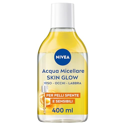 Nivea Acqua Micellare Skin Glow 400 Ml, Struccante Viso E Occhi Con 5% Siero + Aminoacid Complex, Detergente Viso, Occhi E Labbra Senza Risciacquo Per